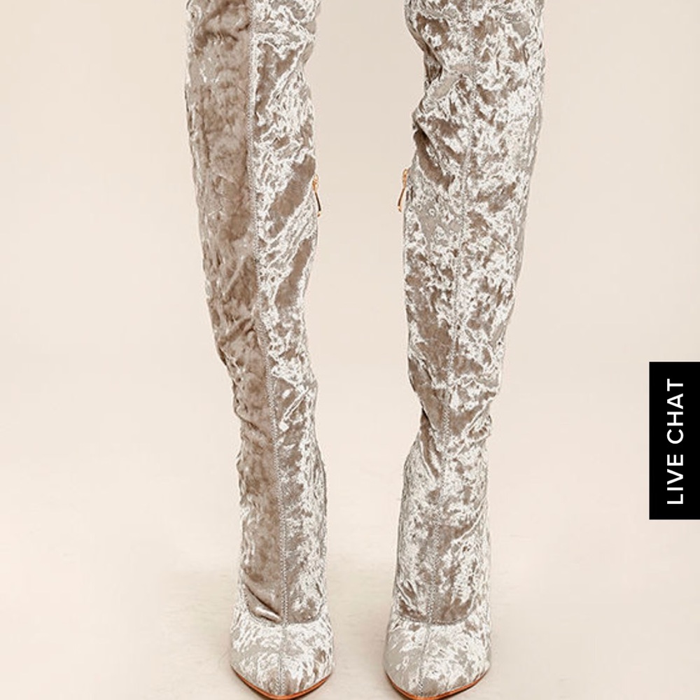 Julia Grey Velvet Thigh High boots